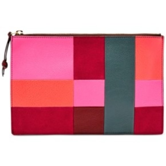 Fossil Multicolor Colorblock Mixed Leather Zipper Pouch PW Bright NWOT - Picture 9 of 9